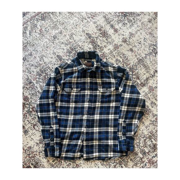 Orvis Men's Flannel Button Down Shirt Blue/White Medium - Picture 1 of 4